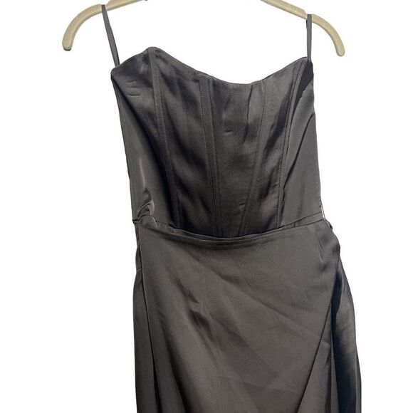 NEW V. Chapman June Corset Jacquard Front-Slit Gown Black Strapless Satin Size 4 - Picture 6 of 10